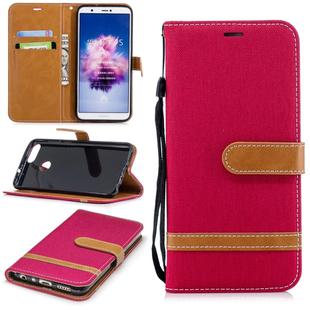 Color Matching Denim Texture Leather Case for Huawei P Smart / Enjoy 7S, with Holder & Card Slots & Wallet & Lanyard(Red)