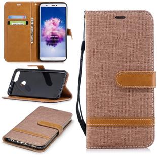 Color Matching Denim Texture Leather Case for Huawei P Smart / Enjoy 7S, with Holder & Card Slots & Wallet & Lanyard(Brown)