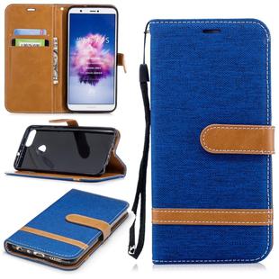 Color Matching Denim Texture Leather Case for Huawei P Smart / Enjoy 7S, with Holder & Card Slots & Wallet & Lanyard(Royal Blue)