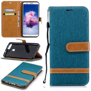 Color Matching Denim Texture Leather Case for Huawei P Smart / Enjoy 7S, with Holder & Card Slots & Wallet & Lanyard(Green)