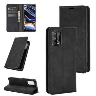 For OPPO Realme 7 Pro Retro-skin Business Magnetic Suction Leather Case with Holder & Card Slots & Wallet(Black)