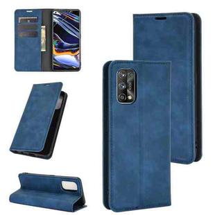 For OPPO Realme 7 Pro Retro-skin Business Magnetic Suction Leather Case with Holder & Card Slots & Wallet(Dark Blue)