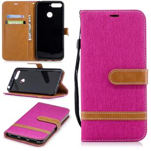 Color Matching Denim Texture Leather Case for Huawei Honor 7A & Y6 (2018), with Holder & Card Slots & Wallet & Lanyard(Rose Red)