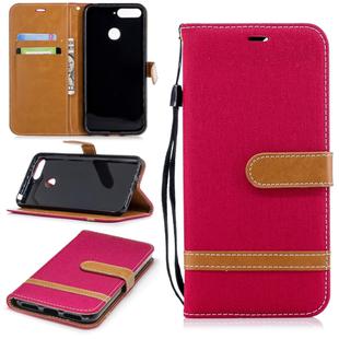 Color Matching Denim Texture Leather Case for Huawei Honor 7A & Y6 (2018), with Holder & Card Slots & Wallet & Lanyard(Red)