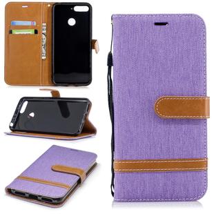 Color Matching Denim Texture Leather Case for Huawei Honor 7A & Y6 (2018), with Holder & Card Slots & Wallet & Lanyard(Purple)