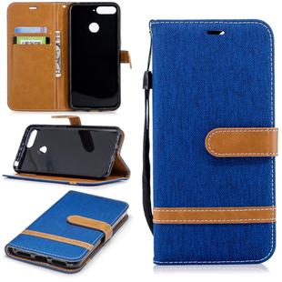 Color Matching Denim Texture Leather Case for Huawei Honor 7A & Y6 (2018), with Holder & Card Slots & Wallet & Lanyard(Royal Blue)
