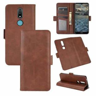 For Nokia 2.4 Dual-side Magnetic Buckle Horizontal Flip Leather Case with Holder & Card Slots & Wallet(Brown)