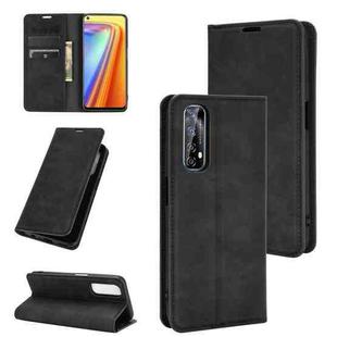For OPPO Realme 7 Retro-skin Business Magnetic Suction Leather Case with Holder & Card Slots & Wallet(Black)