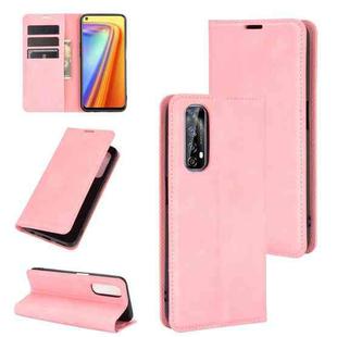 For OPPO Realme 7 Retro-skin Business Magnetic Suction Leather Case with Holder & Card Slots & Wallet(Pink)