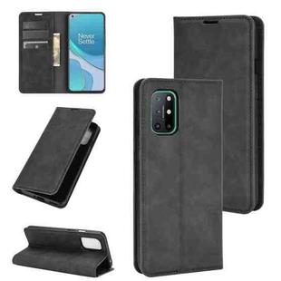 For OnePlus 8T Retro-skin Business Magnetic Suction Leather Case with Holder & Card Slots & Wallet(Black)