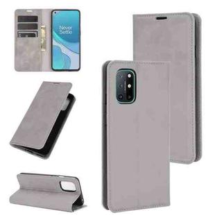 For OnePlus 8T Retro-skin Business Magnetic Suction Leather Case with Holder & Card Slots & Wallet(Grey)