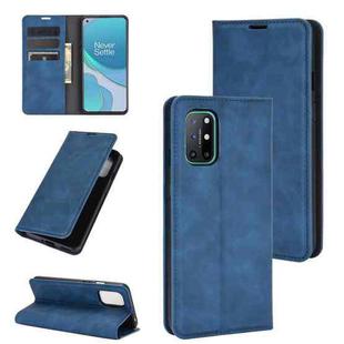 For OnePlus 8T Retro-skin Business Magnetic Suction Leather Case with Holder & Card Slots & Wallet(Dark Blue)