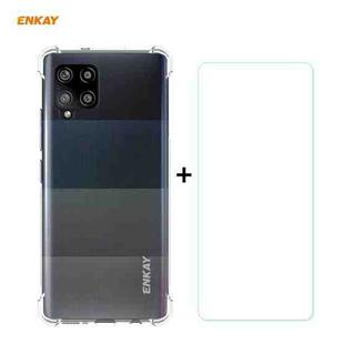 For Samsung Galaxy A42 5G Hat-Prince ENKAY Clear TPU Shockproof Case Soft Anti-slip Cover + 0.26mm 9H 2.5D Tempered Glass Protector Film