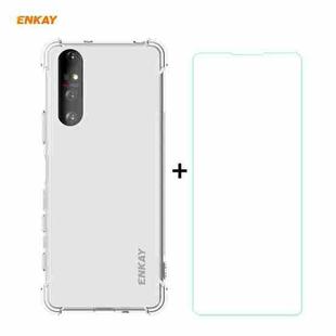 for Sony Xperia 5 II Hat-Prince ENKAY Clear TPU Shockproof Case Soft Anti-slip Cover + 0.26mm 9H 2.5D Tempered Glass Protector Film