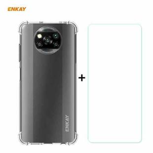 For Xiaomi Poco X3 / X3 NFC Hat-Prince ENKAY Clear TPU Shockproof Case Soft Anti-slip Cover + 0.26mm 9H 2.5D Tempered Glass Protector Film