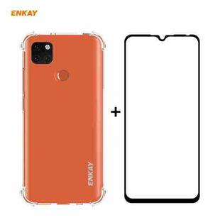 For Xiaomi Redmi 9C Hat-Prince ENKAY Clear TPU Shockproof Case Soft Anti-slip Cover + 0.26mm 9H 2.5D Full Glue Full Coverage Tempered Glass Protector Film