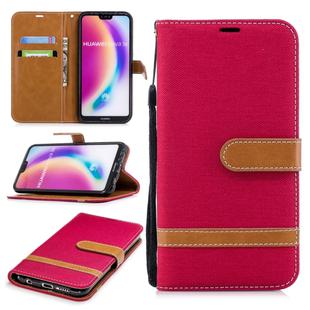 Color Matching Denim Texture Leather Case for Huawei  P20 Lite & Nove 3e , with Holder & Card Slots & Wallet & Lanyard(Rose Red)