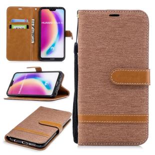 Color Matching Denim Texture Leather Case for Huawei  P20 Lite & Nove 3e , with Holder & Card Slots & Wallet & Lanyard(Brown)