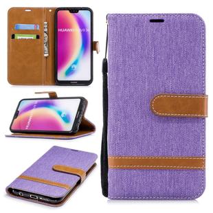 Color Matching Denim Texture Leather Case for Huawei  P20 Lite & Nove 3e , with Holder & Card Slots & Wallet & Lanyard(Purple)