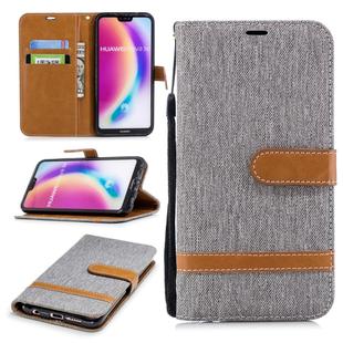 Color Matching Denim Texture Leather Case for Huawei  P20 Lite & Nove 3e , with Holder & Card Slots & Wallet & Lanyard(Gray)