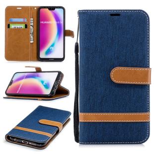Color Matching Denim Texture Leather Case for Huawei  P20 Lite & Nove 3e , with Holder & Card Slots & Wallet & Lanyard(Dark Blue)