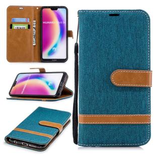 Color Matching Denim Texture Leather Case for Huawei  P20 Lite & Nove 3e , with Holder & Card Slots & Wallet & Lanyard(Green)