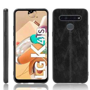For LG K41S/ K51S Shockproof Sewing Cow Pattern Skin PC + PU + TPU Case(Black)