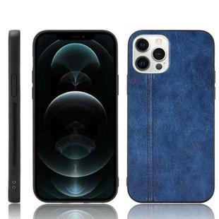 For iPhone 12 / 12 Pro Shockproof Sewing Cow Pattern Skin PC + PU + TPU Case(Blue)