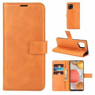 For Samsung Galaxy A42 5G Retro Calf Pattern Buckle Horizontal Flip Leather Case with Holder & Card Slots & Wallet(Yellow)