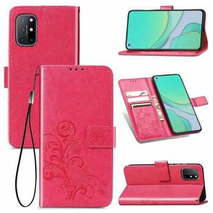 For OnePlus 8T Four-leaf Clasp Embossed Buckle Mobile Phone Protection Leather Case with Lanyard & Card Slot & Wallet & Bracket Function(Magenta)