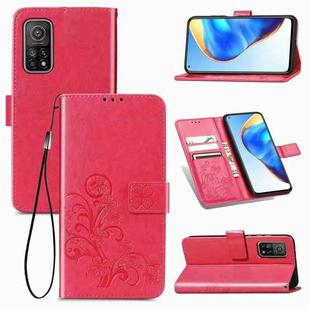 For Xiaomi Mi 10T / Redmi K30S Four-leaf Clasp Embossed Buckle Mobile Phone Protection Leather Case with Lanyard & Card Slot & Wallet & Bracket Function(Magenta)