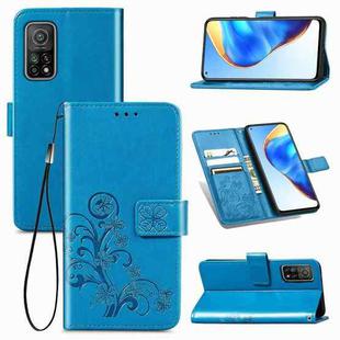 For Xiaomi Mi 10T / Redmi K30S Four-leaf Clasp Embossed Buckle Mobile Phone Protection Leather Case with Lanyard & Card Slot & Wallet & Bracket Function(Blue)