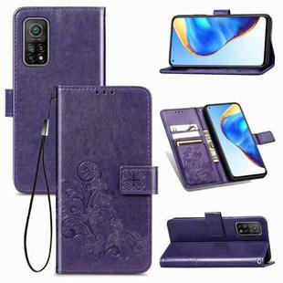 For Xiaomi Mi 10T / Redmi K30S Four-leaf Clasp Embossed Buckle Mobile Phone Protection Leather Case with Lanyard & Card Slot & Wallet & Bracket Function(Purple)