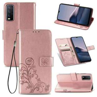 For vivo Y20 Four-leaf Clasp Embossed Buckle Mobile Phone Protection Leather Case with Lanyard & Card Slot & Wallet & Bracket Function(Rose Gold)
