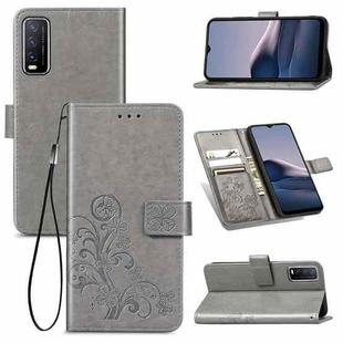 For vivo Y20 Four-leaf Clasp Embossed Buckle Mobile Phone Protection Leather Case with Lanyard & Card Slot & Wallet & Bracket Function(Gray)
