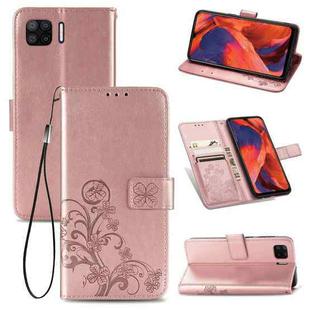 For OPPO F17 Four-leaf Clasp Embossed Buckle Mobile Phone Protection Leather Case with Lanyard & Card Slot & Wallet & Bracket Function(Rose Gold)