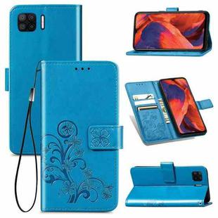 For OPPO F17 Four-leaf Clasp Embossed Buckle Mobile Phone Protection Leather Case with Lanyard & Card Slot & Wallet & Bracket Function(Blue)