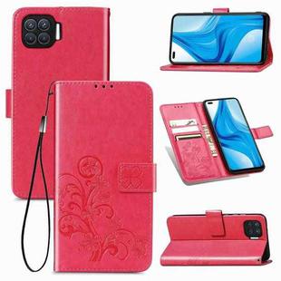 For OPPO F17 Pro Four-leaf Clasp Embossed Buckle Mobile Phone Protection Leather Case with Lanyard & Card Slot & Wallet & Bracket Function(Magenta)