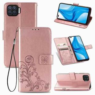 For OPPO F17 Pro Four-leaf Clasp Embossed Buckle Mobile Phone Protection Leather Case with Lanyard & Card Slot & Wallet & Bracket Function(Rose Gold)