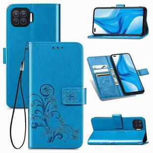 For OPPO F17 Pro Four-leaf Clasp Embossed Buckle Mobile Phone Protection Leather Case with Lanyard & Card Slot & Wallet & Bracket Function(Blue)