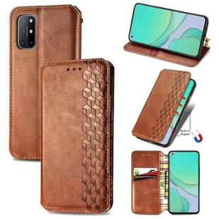For OnePlus 8T Cubic Grid Pressed Horizontal Flip Magnetic PU Leather Case with Holder & Card Slots & Wallet(Brown)