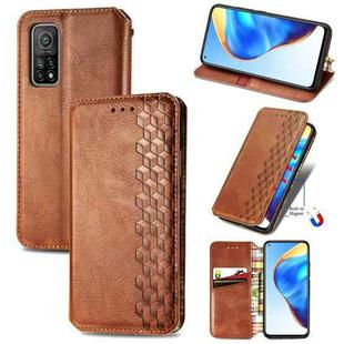 For Xiaomi Mi 10T / Redmi K30S Cubic Grid Pressed Horizontal Flip Magnetic PU Leather Case with Holder & Card Slots & Wallet(Brown)