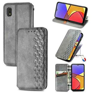 For Samsung Galaxy A21 (JP Version) Cubic Grid Pressed Horizontal Flip Magnetic PU Leather Case with Holder & Card Slots & Wallet(Grey)