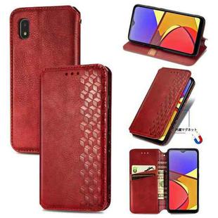 For Samsung Galaxy A21 (JP Version) Cubic Grid Pressed Horizontal Flip Magnetic PU Leather Case with Holder & Card Slots & Wallet(Red)