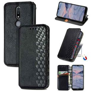 For Nokia 2.4 Cubic Grid Pressed Horizontal Flip Magnetic PU Leather Case with Holder & Card Slots & Wallet(Black)