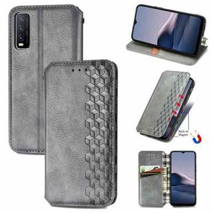 For vivo Y20 Cubic Grid Pressed Horizontal Flip Magnetic PU Leather Case with Holder & Card Slots & Wallet(Grey)