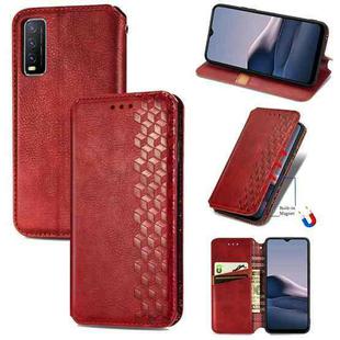 For vivo Y20 Cubic Grid Pressed Horizontal Flip Magnetic PU Leather Case with Holder & Card Slots & Wallet(Red)
