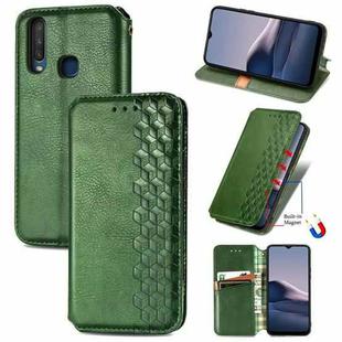 For vivo Y20 Cubic Grid Pressed Horizontal Flip Magnetic PU Leather Case with Holder & Card Slots & Wallet(Green)