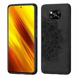 For Xiaomi Poco X3 NFC Mandala Embossed Cloth Cover PC + TPU Case with Magnetic Function and Hand Strap(Black)
