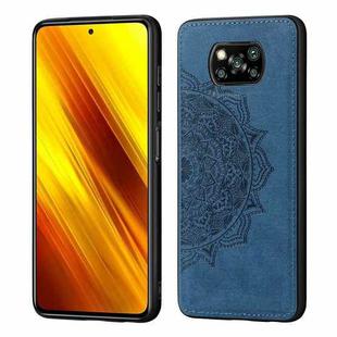 For Xiaomi Poco X3 NFC Mandala Embossed Cloth Cover PC + TPU Case with Magnetic Function and Hand Strap(Blue)